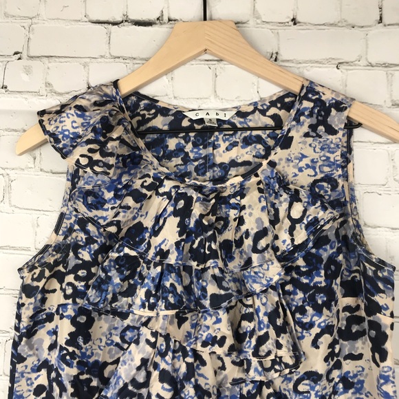 CAbi Silk Animal Print Sleeveless Blouse Ruffles - Picture 3 of 6